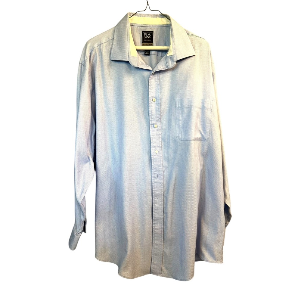 Jos A Bank Traveler Dress Shirt Travel Tech Tailored Fit 18‎ 1/2-35 Blue FLAW
